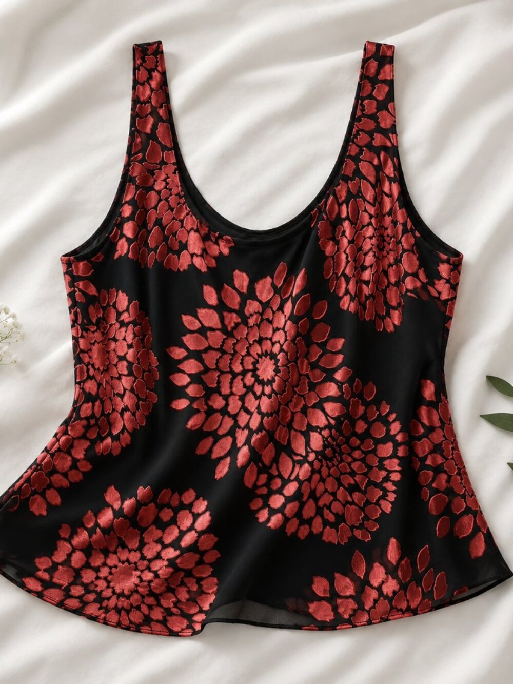 Alex Evenings Large Petite Floral Sleeveless Tank Blouse Shell Black Coral
